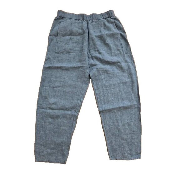 Eileen Fisher Pants Organic Linen Pull On Elastic Waist Soft Grey Pet S A001221 - Picture 1 of 11